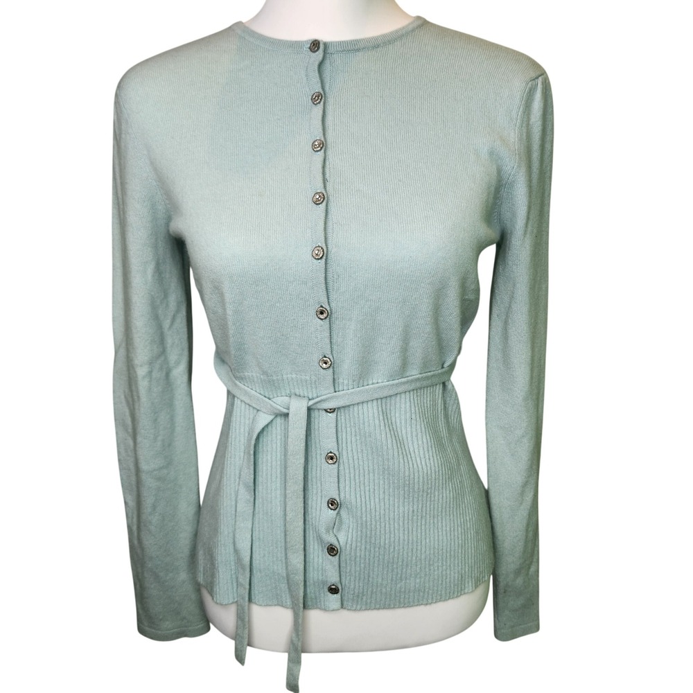 Elie Tahari Mint Green Cashmere Belted Cardigan‎ Sweater Womens Small Petite